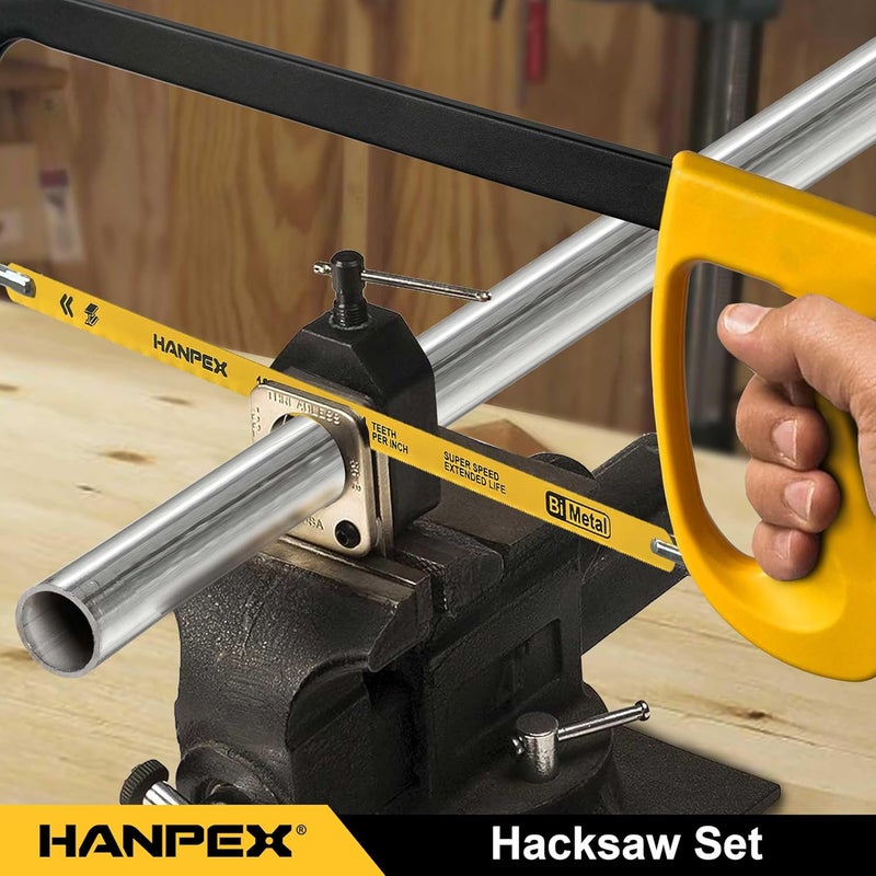 Hanpex 12in. High-Tension Hacksaw Frame with 5pcs Extra Bi-metal Blades, Hand Saw Suitable for Metal, wood, PVC, Carpentry - Image 4